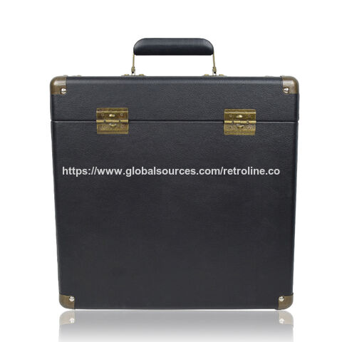 Boîte de Rangement pour Disques Vinyles Vintage en Cuir Noir au Design Créatif - Valise de Transport pour Disques Vinyles