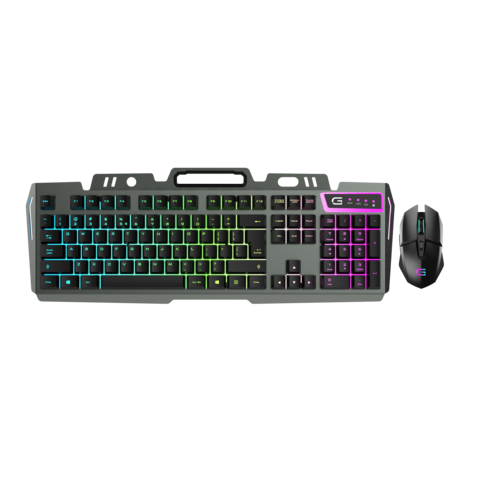 Teclado Gaming de Membrana, Panel de Aleación de Aluminio con Retroiluminación RGB y Soporte para Teléfono
