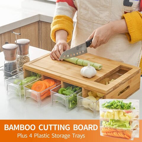 bamboo cutting board with storage box multifunctional table board cheese chopping  board tray charcuterie board kitchen stuff