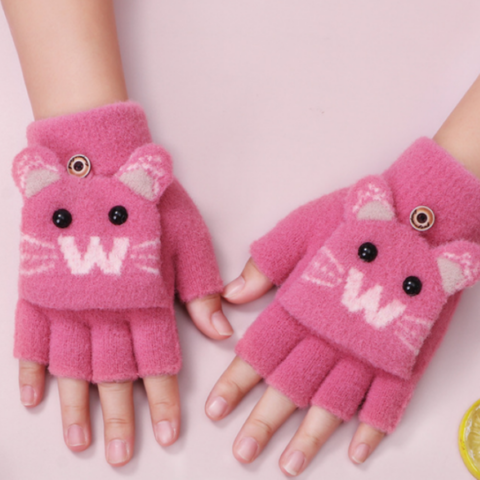 Women Gloves Velvet Thickening Half-finger Flip Keep Warm Girl Winter Gloves _H