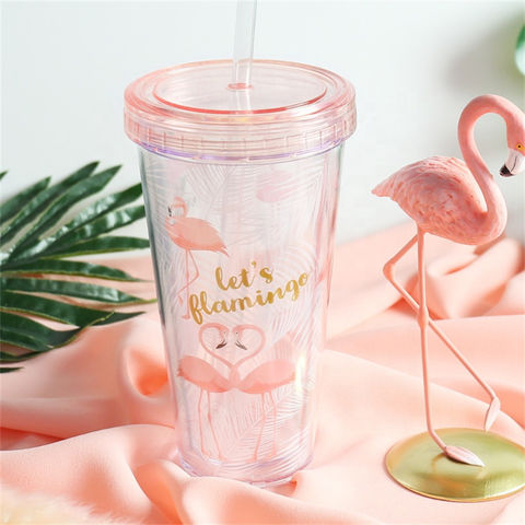 Flamingo Cup with Straw 16oz