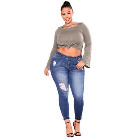 Fashion Sexy High-Waisted Ripped Elastic Foot Pants Denim Jeans - China Denim  Jeans and Jeans price