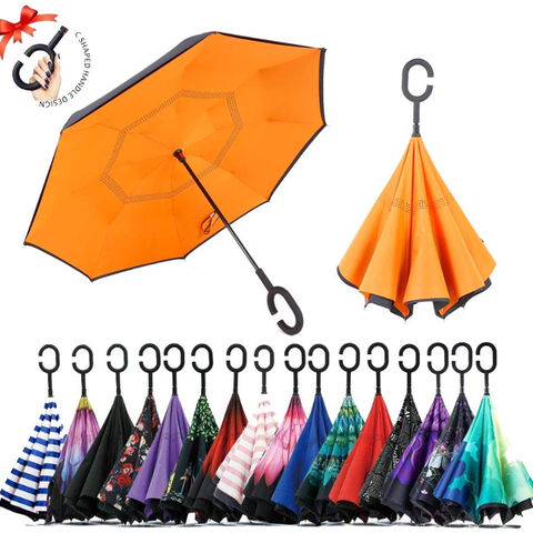 Windproof Double Layer Inverted Umbrella Reverse Folding Umbrellas UV Protection 