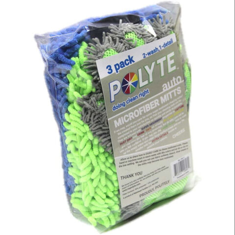 Juego de 3 guantes y manoplas de microfibra de chenilla Polyte para lavado y limpieza de coches
