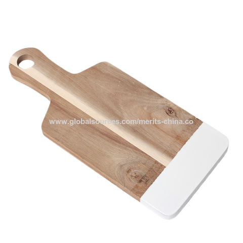 15 Inch Deluxe White Marble and Solid Acacia Wood Serving Tray