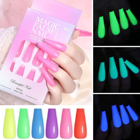 24pcs box Glow In The Dark Long Fake Nail With Jelly Glue Press On Nails Artificial Nails China Wholesale Artificial Nails 0.66 from Skylark Network Co. Ltd. Globalsources