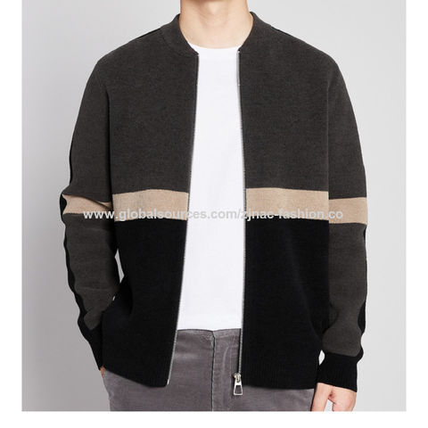 Wholesale New Fashion Cardigan Zipper Sweater Jacket Striped Contrast Color Knitted Cardigan for Men