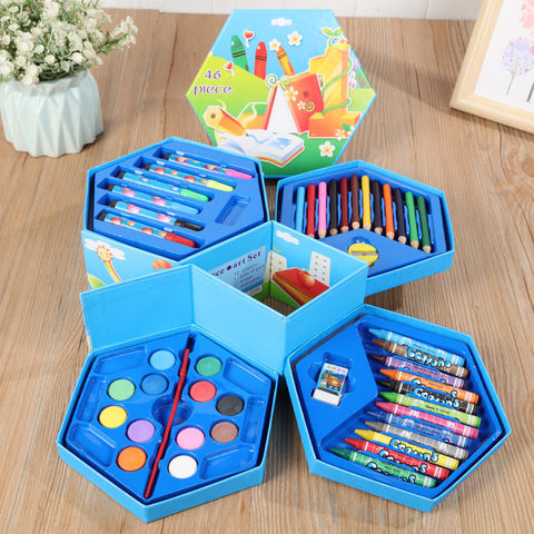 46 pcs Drawing Set for Kids, Set with Color Box, Pencil Colors