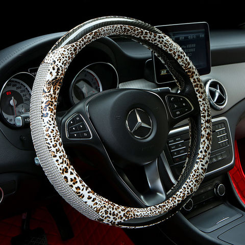 15 Inch Universal Fit Anti-Slip Yellow Elastic Bling Car Interior Accessories for Women Girls and Men Leather Car Steering Wheel Cover Car Bling Steering Wheel Cover with Crystal Diamond 