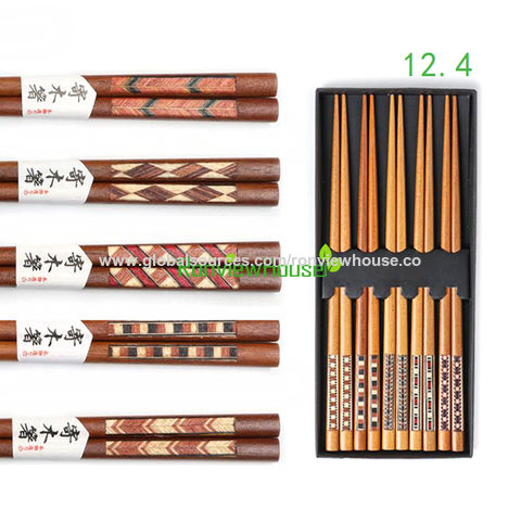 Samfox Chopsticks Multicolored Logs Wooden Paint Reusable Chopsticks with Gift Box 5Pcs 