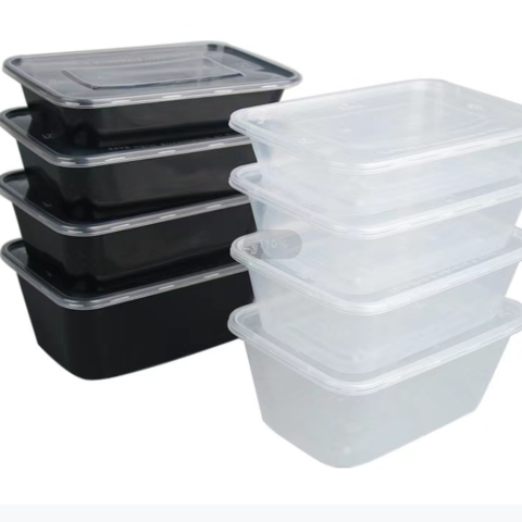 White plastic containers. Food container, packaging for take away