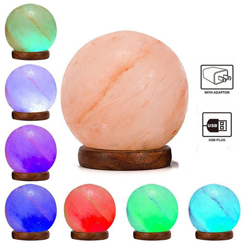 Lámpara de Sal Cristalina del Himalaya Esférica USB Siete Colores Transforma Acogedora Lámpara de Noche para Dormitorio Lámpara de Mesa for sale at factory direct price