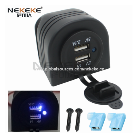 3.1A Waterproof Aluminum Dual USB LED Charger Socket Power Outlet 2.1A&1A +Wire