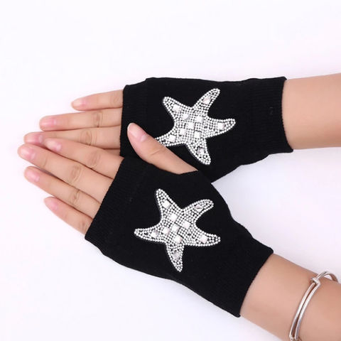 Buy China Wholesale Fingerless Gloves Women Hot Drilling Print