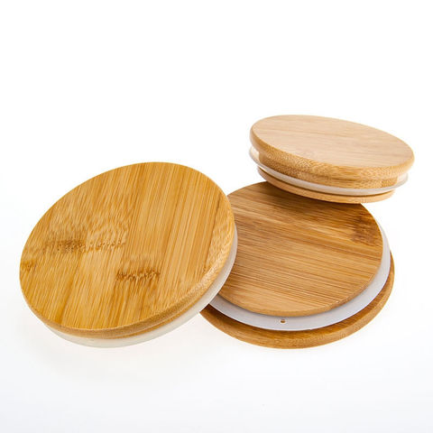 China Custom Logo Bamboo Wood Lid With Silicone Ring For Glass Candle 