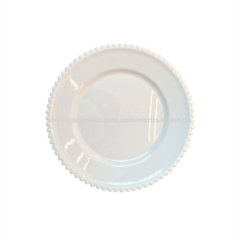 Elfenbeinweiße, transparente Platzteller mit Perlenrand, 6er-Set, durchsichtige Unterteller für Essteller, Party, Hochzeit, 33 cm