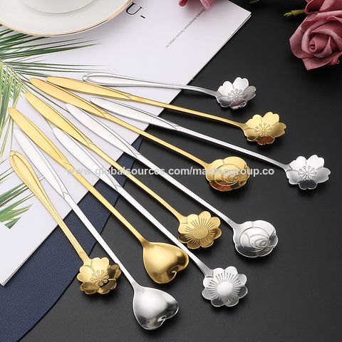 Pack of 5 GOOTRADES Stainless Steel Flower Shaped Scoops for Coffee,Tea,Cake,Ice Cream Spoon Cherry Blossom 