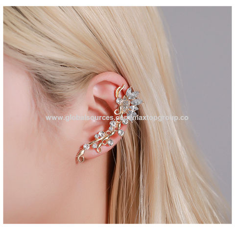 Boucles d'oreilles à clip, tempérament diamant, papillon, fleur, cristal unique, vente en gros, tendance
