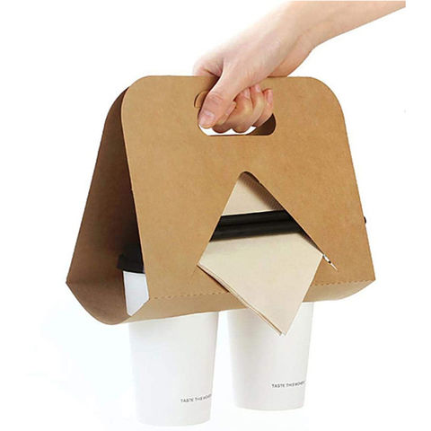 Buy Wholesale China Take Away Hot Drink Craft Papercup Disposable Kraft Tea  Coffee Carrier Paper Cup Holder With Handle & Paper Cup at USD 0.1