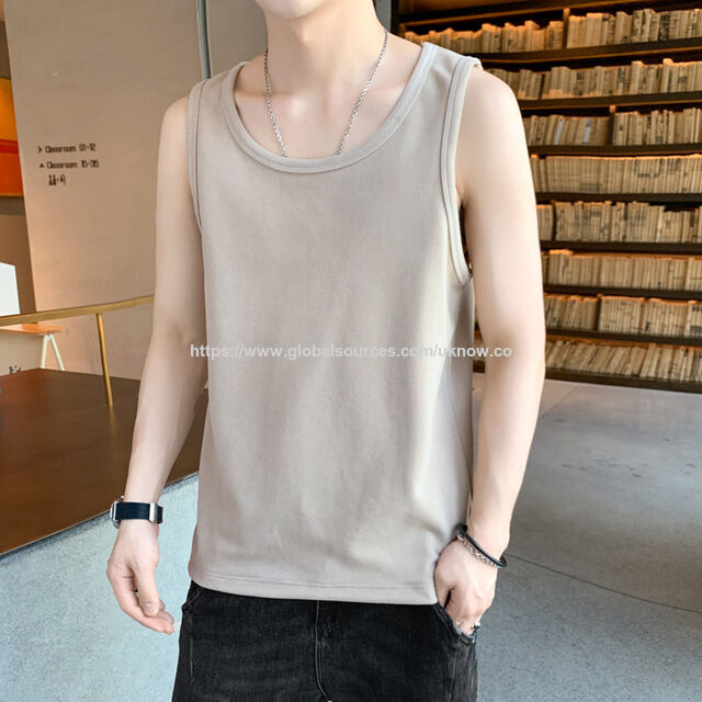 Chaleco para hombre, primavera y otoño, corte holgado, estilo juvenil, camiseta sin mangas, color liso, cuello redondo. for sale at factory direct price