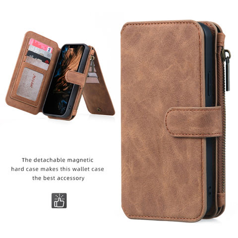 Wallet Case Compatible with iPhone 13 Mini, Zipper Case with 13 Card Holder  Slots, Magnetic Detachable Leather Flip Folio Cover Crossbody Phone Case  with Shoulder Strap 