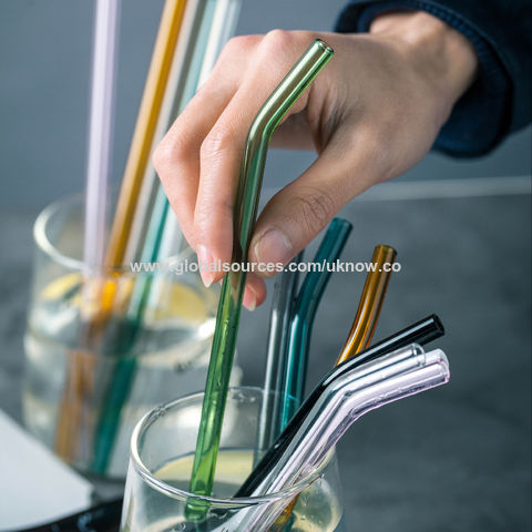 Reusable Colored Cherry Glass Straws Glass Straight Bend Straws Drinkware