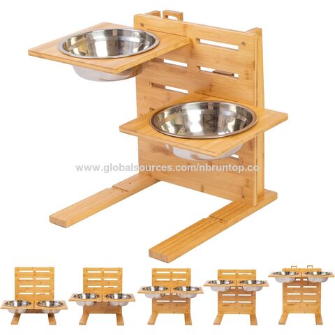 Elevated Dog Bowls Stand, Adjustable Raised Tall Dog Dishes, Tilted Bamboo  Wood Dog Feeder - with 2 Stainless Food Bowls (for Small Size