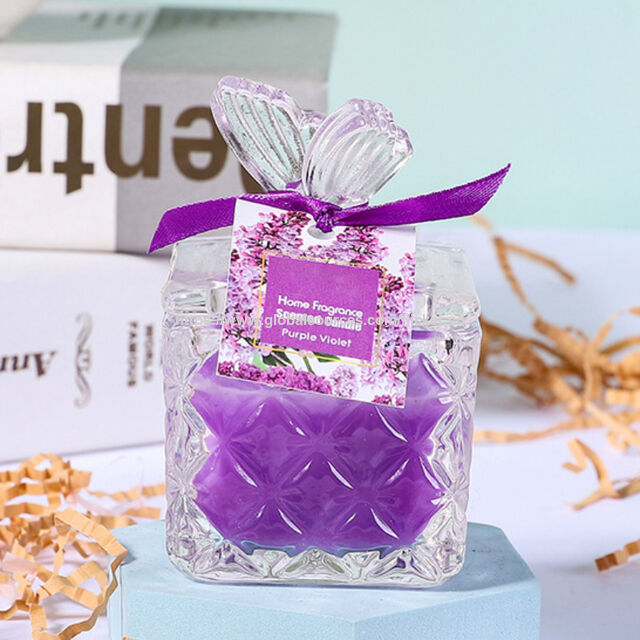 Vela aromática de lavanda de lujo en tarro de cristal con tapa de mariposa, vela de tarro de cera de soja para decoración del hogar for sale at factory direct price