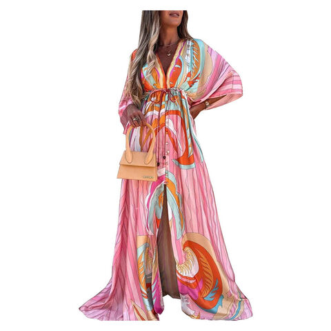 Saída de praia feminina tipo kaftan com mangas - Vestido túnica para cobrir o fato de banho for sale at factory direct price