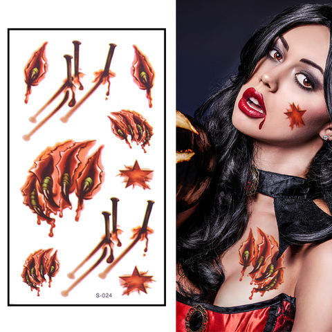 10pcs Horror Realistic Fake Bloody Wound Stitch Scar Scab Waterproof  Temporary Tattoo Sticker Halloween Masquerade Prank Makeup Props (10)  (10pcs S165)
