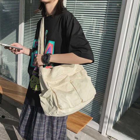 Men Women Student Canvas Shoulder Bag Street Small Messenger Bag