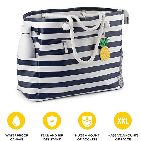 Large waterproof zip top beach bag
