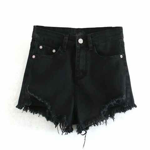 Boohoo Carla Extreme Rip Black Denim Hotpants | Ripped black denim, Black  denim, Black distressed shorts