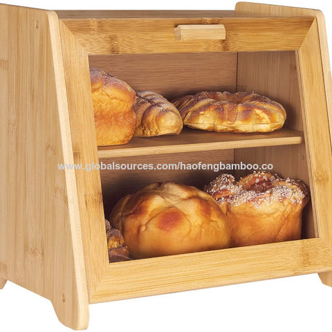 Bamboo Wood Bread Box 2-Layer Large Kitchen Storage Containers Loaf Storage  Bin