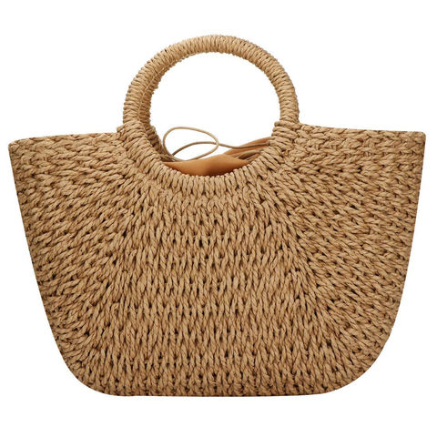Women's Straw Handbags Large Summer Beach Tote Woven Round Shoulder Bag 