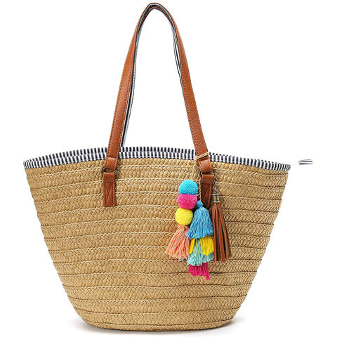 Summer Hand-Woven Handbags with Tassels Straw Crossbody Purse