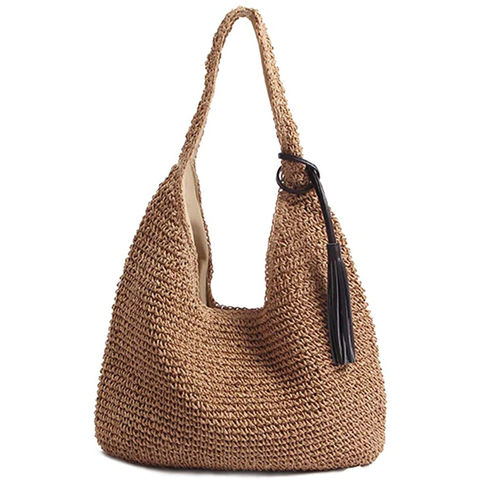 Straw Beach Bag Summer Woven Tote Bag with Tassels Large Shoulder
