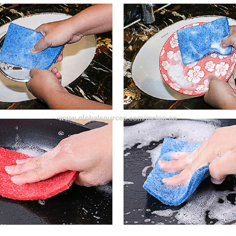 5pcs Cleaning Scrub Sponges for Kitchen, Dishes, Bathroom, Car Wash, One Scouring Scrubbing One Absorbent Side, Abrasive Scrubber Sponge Dish Pads