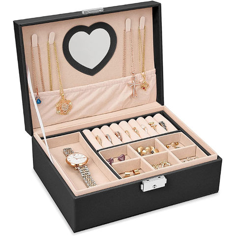 NEX 2-Layer Jewelry Box Organizer Jewelry Display Storage Case with Lock Black 