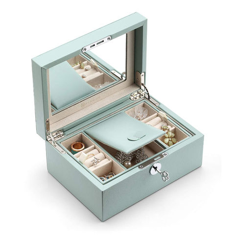 Light Blue Girls Gift Vlando Two Tray Lockable Jewelry Box Jewelries Collections Organizer
