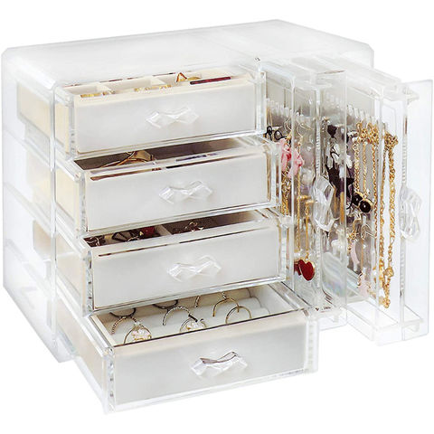 Jenseits Jewelry Organizer Box with 5 Drawers, 5-Layer Largre Capacity Clear Acrylic Jewelry Box with Velvet for Earrings Rings Necklaces Bracelets