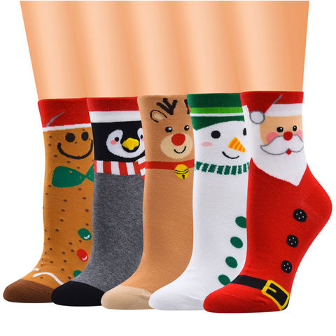 Christmas Women Fashion Warm Elk Snowman Socks Casual Cotton Medium Tube Socks 