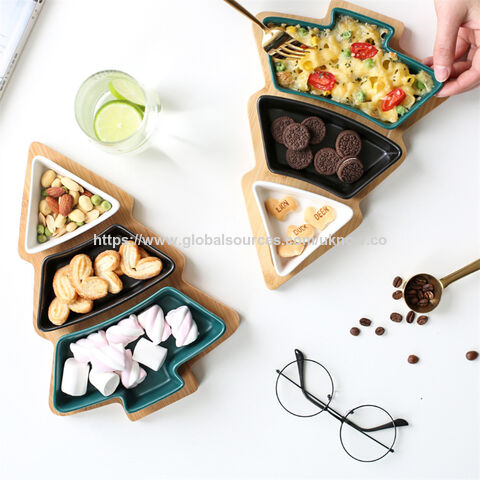 Weihnachtsteller mit farbiger Glasur, Servierteller für Snacks, Platte mit Bambus und individuellem LOGO for sale at factory direct price