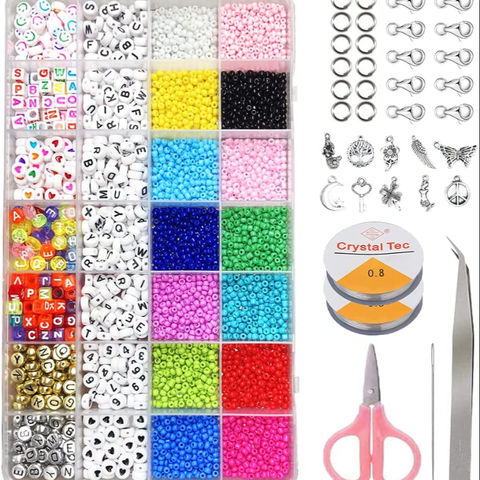 45 Types Boxed Beads Kits Polymer Clay Acrylic Letter Seed Beads Jewelry  Making Kit Set Elastic Cord for Girls Kids DIY Bracelet