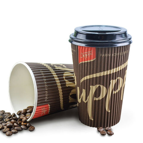 BLACK RIPPLE Paper Cups 100 x 8oz 12oz 16oz Disposable Coffee Hot Drinks Lids