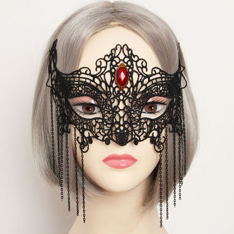 Máscara de Renda de Meia Face para Halloween com Novo Design, Cosplay, Estilo Exagerado, Borlas de Strass for sale at factory direct price