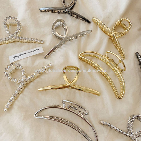 Pinza para el cabello de metal texturizado con perlas y diamantes de imitación, placa para rascar el cabello, accesorios para el cabello
