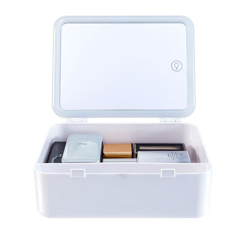 Caja organizadora de maquillaje con espejo de luz LED, organizador de cosméticos de viaje portátil, funda de maquillaje con almacenamiento de luz táctil