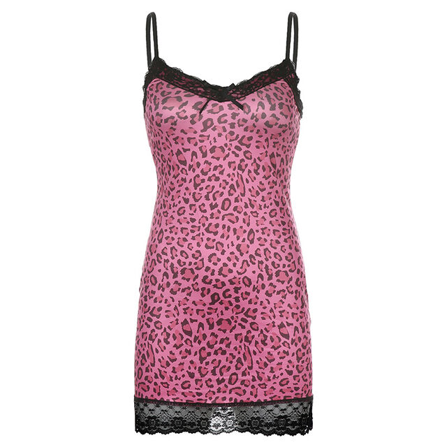 Lässiges Mini-Kleid mit Animal-Leopardenmuster, Patchwork-Spitze, Rüschen, sexy figurbetontes Kleid for sale at factory direct price