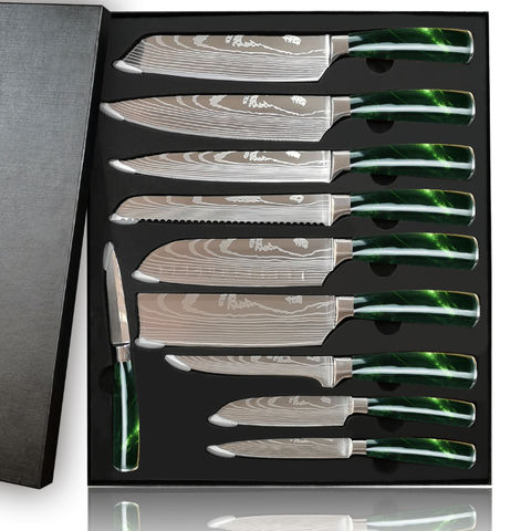 Cleaver Knife Set Kitchen Green Handle  Knife set kitchen, Cleaver knife, Knife  sets